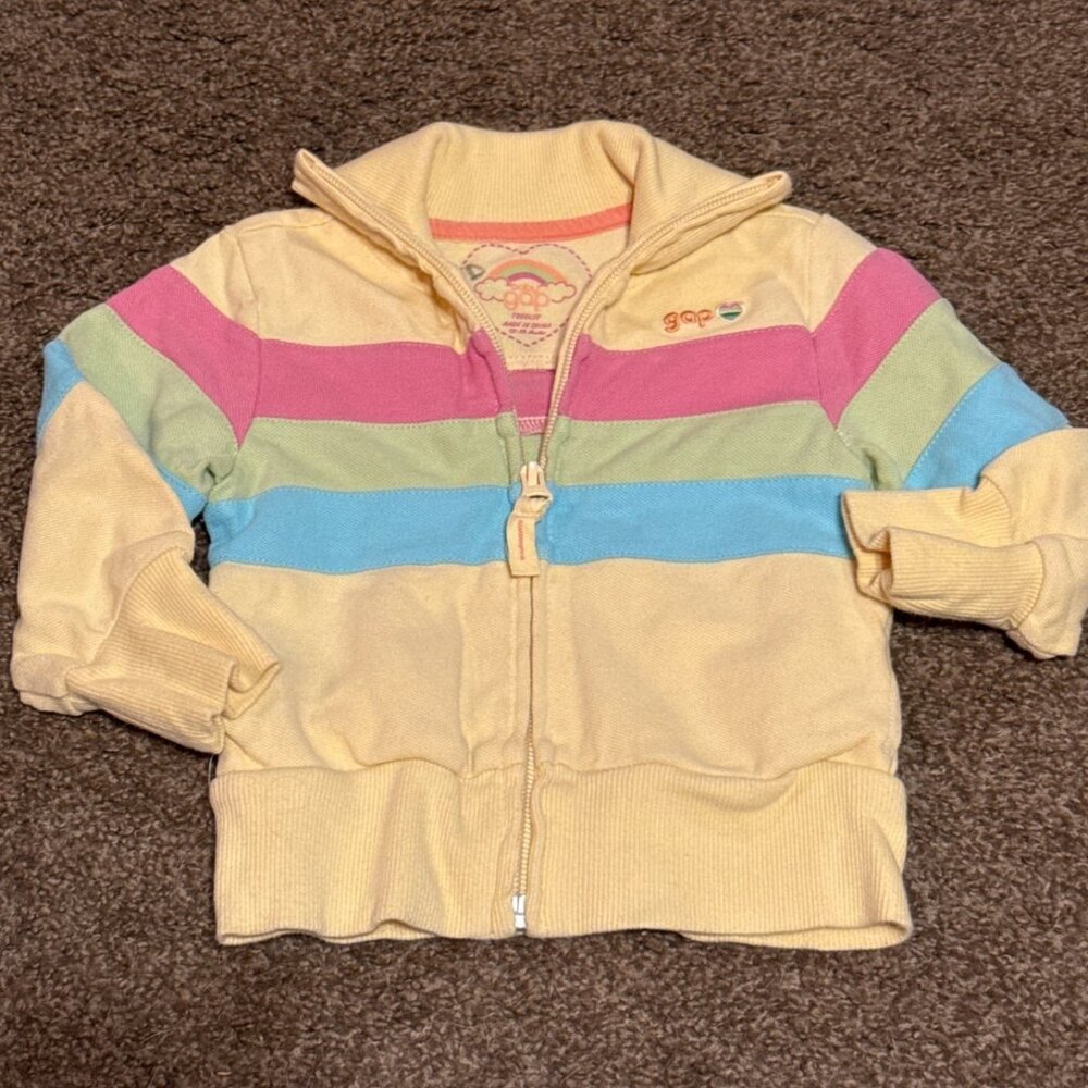 Vintage‎ Baby Gap Toddler Striped Pastel Full Zip Up Jacket 12-18M Y2K 90s